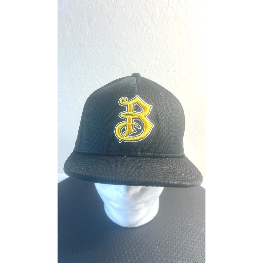 New Era 59FIFTY Fitted Hat Black Yellow B Logo Diamond Tech Cap Size 7 1/2